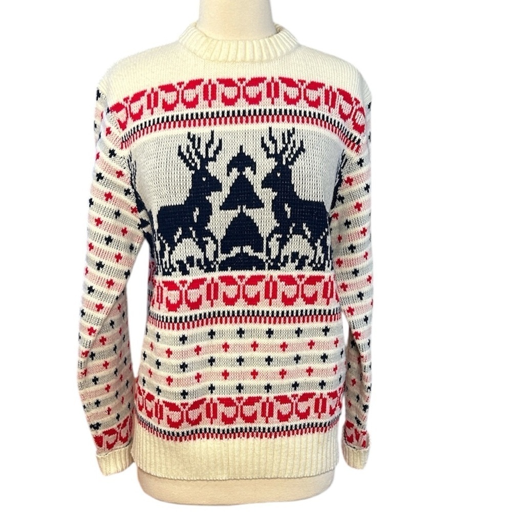 Vintage 70s 80s Gateway Knit Reindeer Christmas Holiday Sweater Unisex size LG